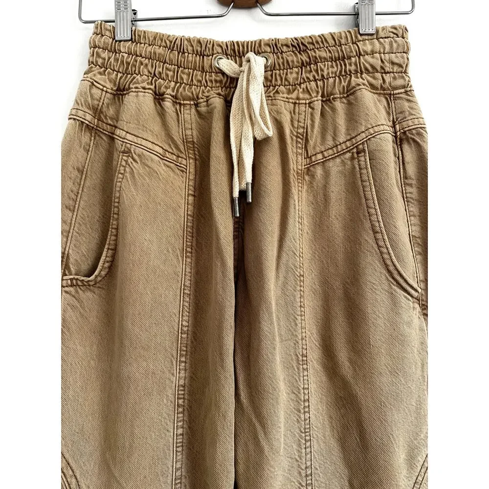 Free People We The Free Arcadia Denim Harem Pants Tan Camel Cropped X-Small